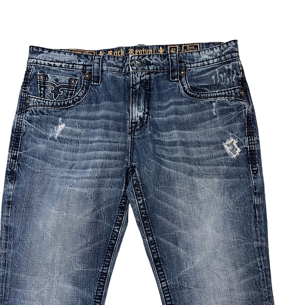 Rock Revival Dain Rock Straight Fit‎ Cotton Jeans Blue Men's Size 42